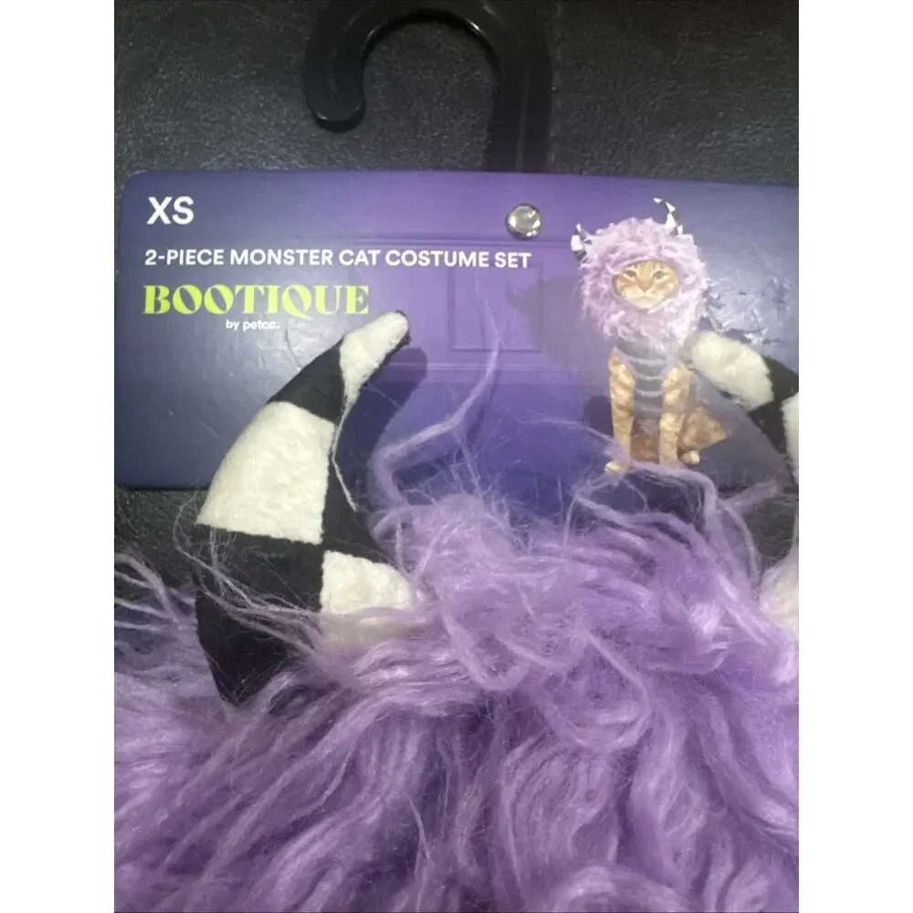 Petco Bootique Monster Cat Costume XS Purple Furry 2pc Halloween NWT
